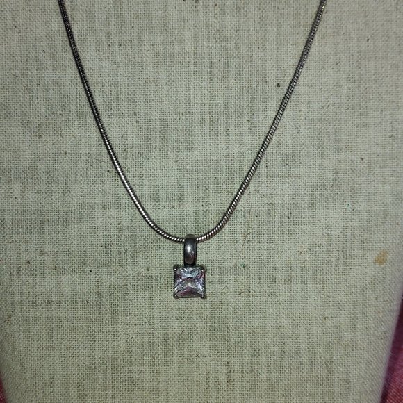 20" Sterling rope chain necklace with Sterling Square cut CZ - Picture 4 of 6